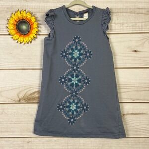 Tea Collection Girls Gray Ruffle Sleeve Cotton Geometric Print Kids Size 6